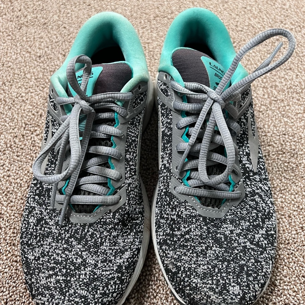 Brooks Gray and Green Athletic Shoes with Knit Upper